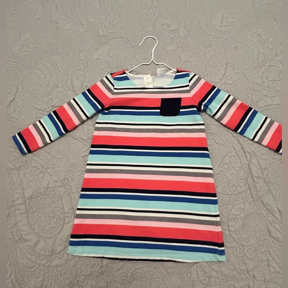 Gymboree striped sweatshirt A line dress. Vibrant pinks and blues. Size 5 Nice!